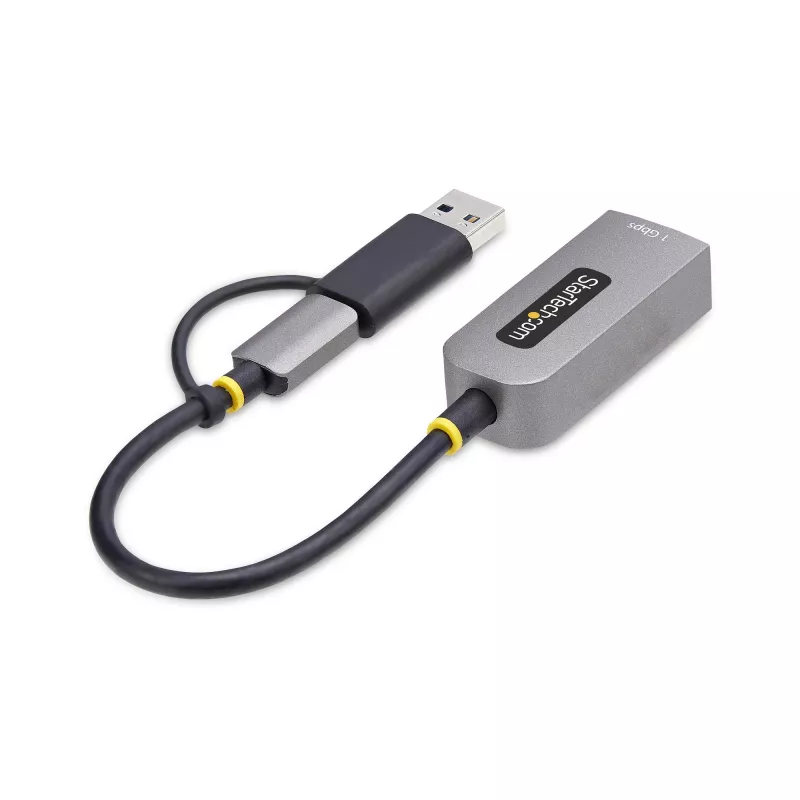 StarTech.com Adaptador USB-C a Ethernet con dongle USB-A, 10/100/1000 Mbit/s, adaptador de red USB 3.0 a Gigabit Ethernet, cable fijo de 15 cm, adaptador USB GbE
