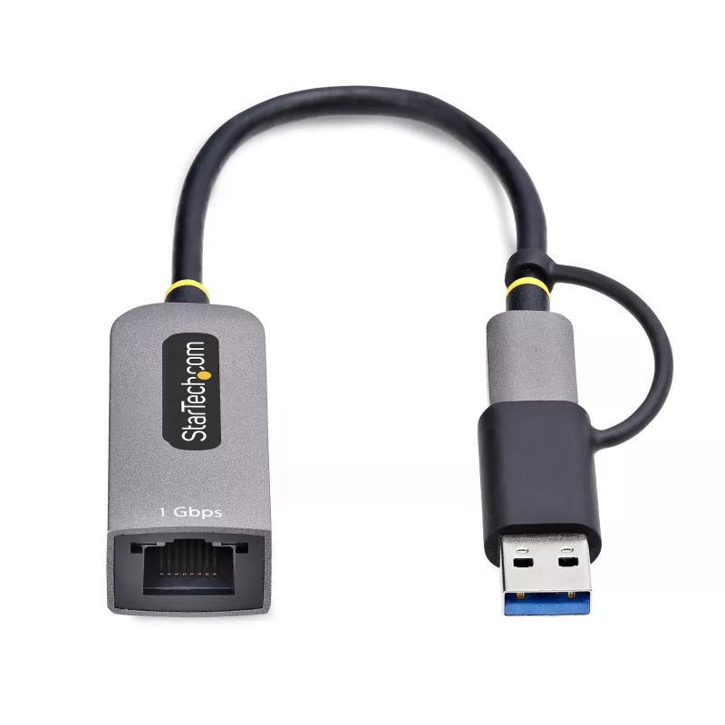 StarTech.com Adaptador USB-C a Ethernet con dongle USB-A, 10/100/1000 Mbit/s, adaptador de red USB 3.0 a Gigabit Ethernet, cable fijo de 15 cm, adaptador USB GbE