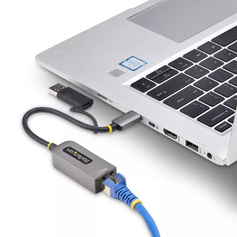 StarTech.com Adaptador USB-C a Ethernet con dongle USB-A, 10/100/1000 Mbit/s, adaptador de red USB 3.0 a Gigabit Ethernet, cable fijo de 15 cm, adaptador USB GbE