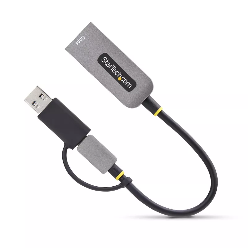 StarTech.com Adaptador USB-C a Ethernet con dongle USB-A, 10/100/1000 Mbit/s, adaptador de red USB 3.0 a Gigabit Ethernet, cable fijo de 15 cm, adaptador USB GbE