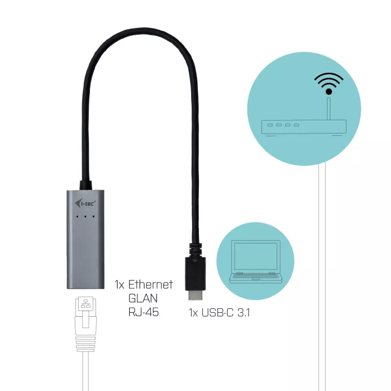 i-tec Adaptador metálico USB-C Gigabit Ethernet, con cable, USB Type-C, Ethernet, 1000 Mbit/s, Gris