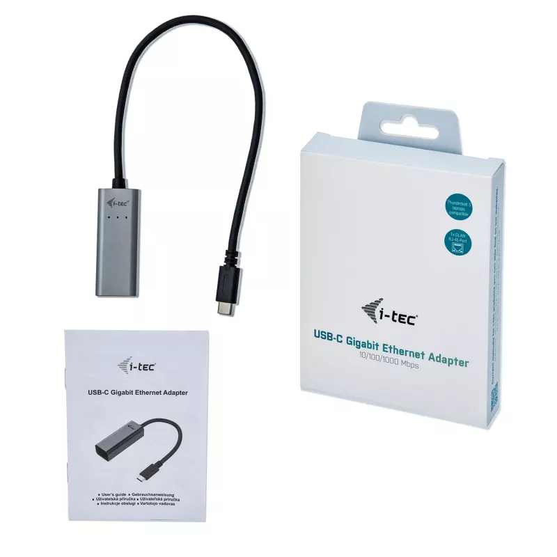 i-tec Adaptador metálico USB-C Gigabit Ethernet, con cable, USB Type-C, Ethernet, 1000 Mbit/s, Gris