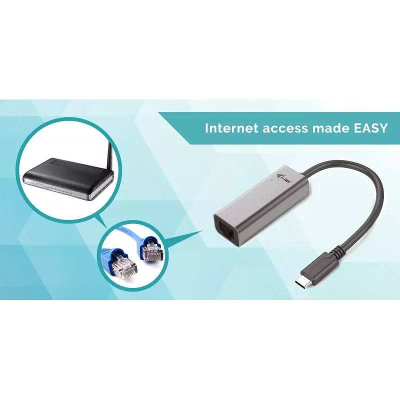 i-tec Adaptador metálico USB-C Gigabit Ethernet, con cable, USB Type-C, Ethernet, 1000 Mbit/s, Gris
