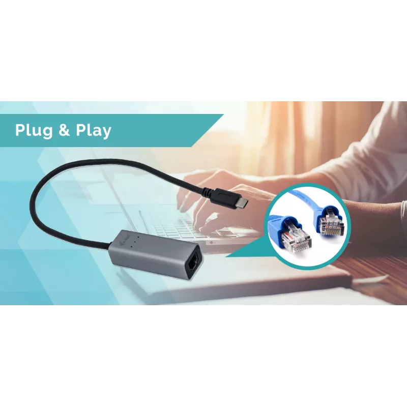 i-tec Adaptador metálico USB-C Gigabit Ethernet, con cable, USB Type-C, Ethernet, 1000 Mbit/s, Gris
