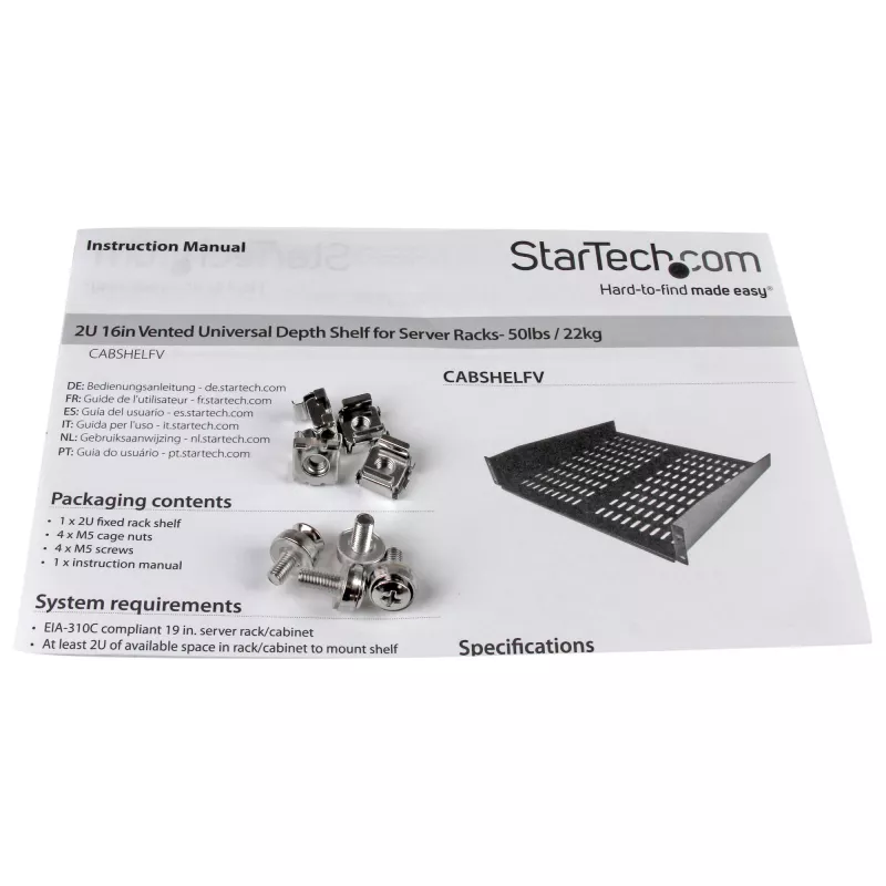 StarTech.com bandeja extraíble 2U para rack de servidores – bandeja cantilever universal ventilada para rack y armario de red de 19 pulgadas – acero de alta resistencia – capacidad de carga 23 kg – bandeja de 16 pulgadas de profundidad, negro