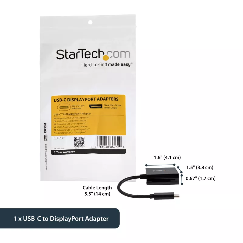 Adaptador USB-C a DisplayPort StarTech.com - 4K 60Hz/8K 30Hz - adaptador dongle USB Type-C a DP 1.4 HBR2 - convertidor de vídeo compacto USB-C (DP Alt Mode) para monitor - compatible con Thunderbolt 3