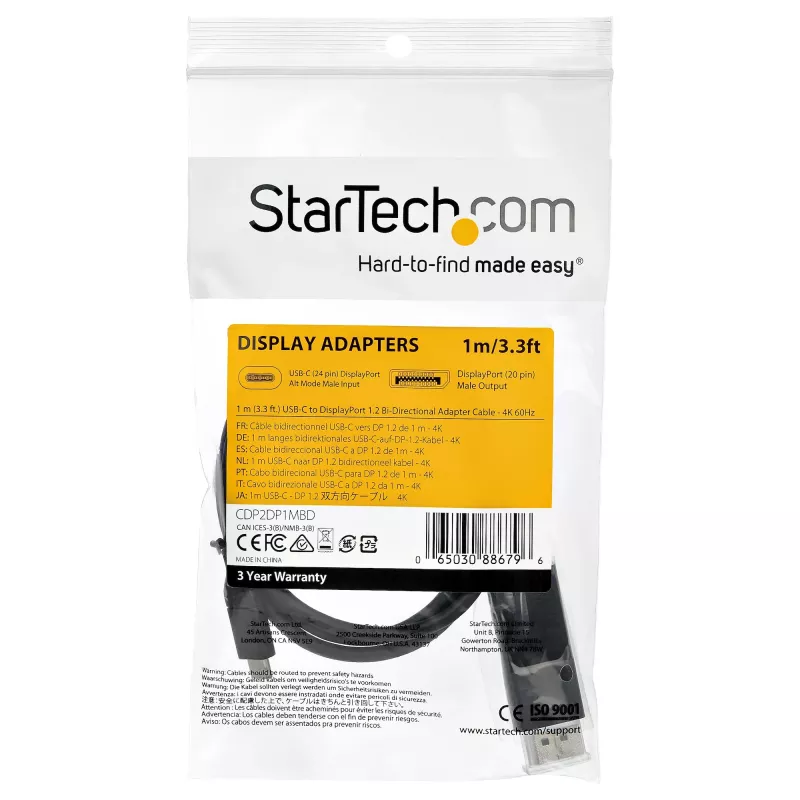 Cable USB-C a DisplayPort 1.2 StarTech.com de 1 m 4K 60Hz - cable adaptador de vídeo bidireccional DP a USB-C o USB-C a DP reversible - HBR2/HDR - cable para monitor USB Type C/Thunderbolt
