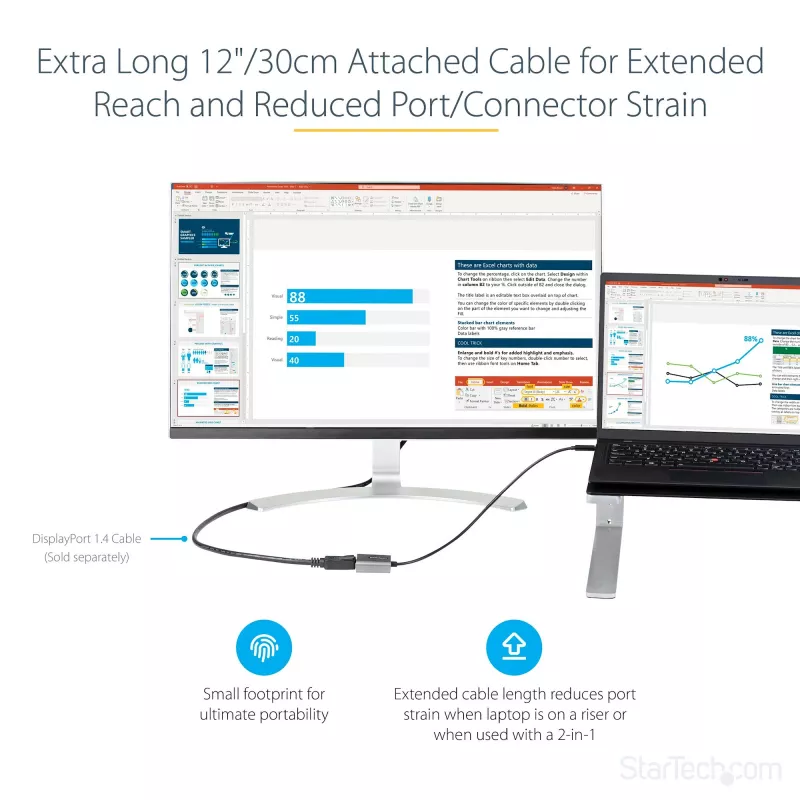Adaptador USB-C a DisplayPort StarTech.com – adaptador dongle USB-C a DisplayPort 1.4 8K/4K 60Hz – convertidor de vídeo USB Type-C a DP para monitor – compatible con Thunderbolt 3 – con cable adjunto de 30 cm