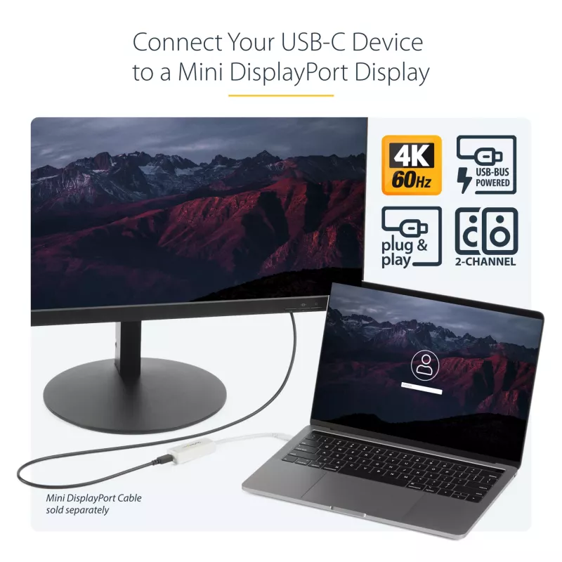 Adaptador USB-C a Mini DisplayPort StarTech.com – 4K 60 Hz – blanco – adaptador USB 3.1 Type-C a Mini DP – la versión actualizada es CDP2MDPEC