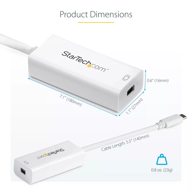 Adaptador USB-C a Mini DisplayPort StarTech.com – 4K 60 Hz – blanco – adaptador USB 3.1 Type-C a Mini DP – la versión actualizada es CDP2MDPEC