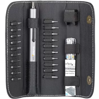 StarTech.com set de destornilladores eléctricos de precisión de 20 bits - kit portátil/mini destornillador de bits a batería para reparaciones de electrónica, portátiles, ordenadores, tablets y teléfonos - magnético - inalámbrico