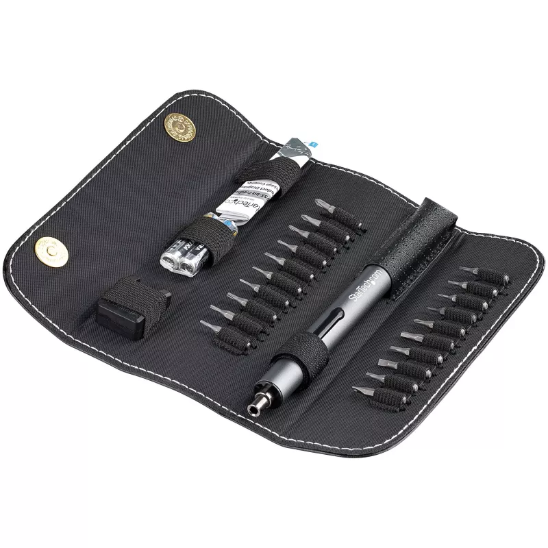 StarTech.com set de destornilladores eléctricos de precisión de 20 bits - kit portátil/mini destornillador de bits a batería para reparaciones de electrónica, portátiles, ordenadores, tablets y teléfonos - magnético - inalámbrico