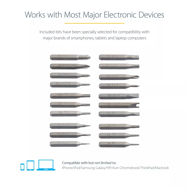 StarTech.com set de destornilladores eléctricos de precisión de 20 bits - kit portátil/mini destornillador de bits a batería para reparaciones de electrónica, portátiles, ordenadores, tablets y teléfonos - magnético - inalámbrico