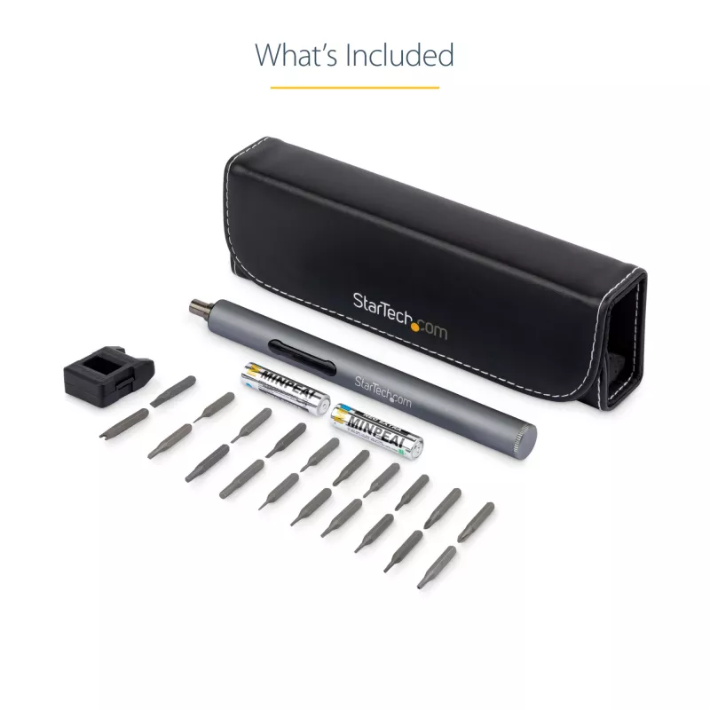 StarTech.com set de destornilladores eléctricos de precisión de 20 bits - kit portátil/mini destornillador de bits a batería para reparaciones de electrónica, portátiles, ordenadores, tablets y teléfonos - magnético - inalámbrico