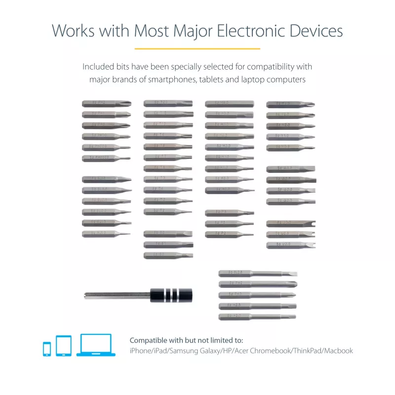 StarTech.com set de destornilladores eléctricos de precisión de 55 bits - set portátil de destornillador de bits inalámbrico a batería para reparaciones de electrónica, portátiles, ordenadores, tablets y teléfonos - base magnética