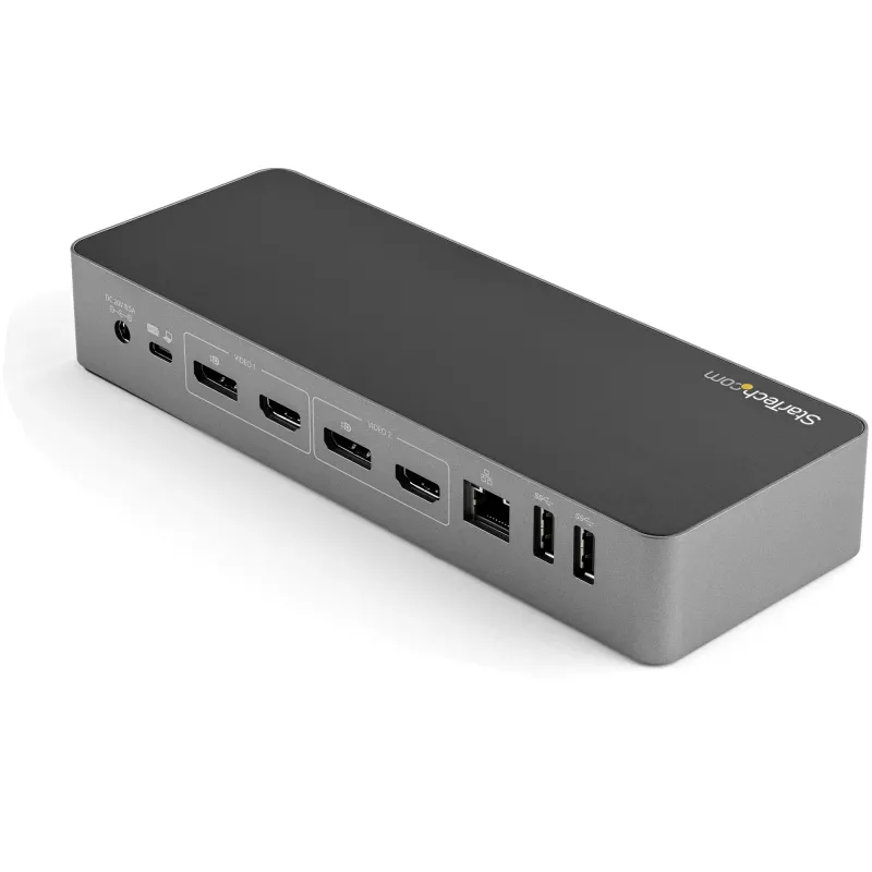 StarTech.com Estación de acoplamiento universal para portátil, dock híbrido USB-C y USB-A, doble 4K DP y HDMI, 100W PD, Mac / Windows / Chrome OS, hub 4x USB 5Gbps, GbE