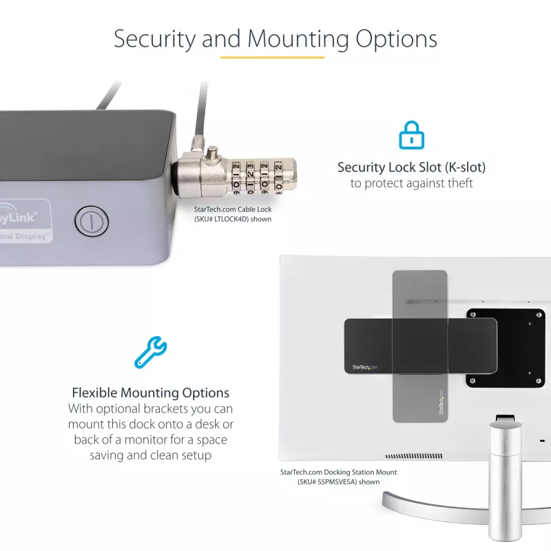 StarTech.com Estación de acoplamiento universal para portátil, dock híbrido USB-C y USB-A, doble 4K DP y HDMI, 100W PD, Mac / Windows / Chrome OS, hub 4x USB 5Gbps, GbE