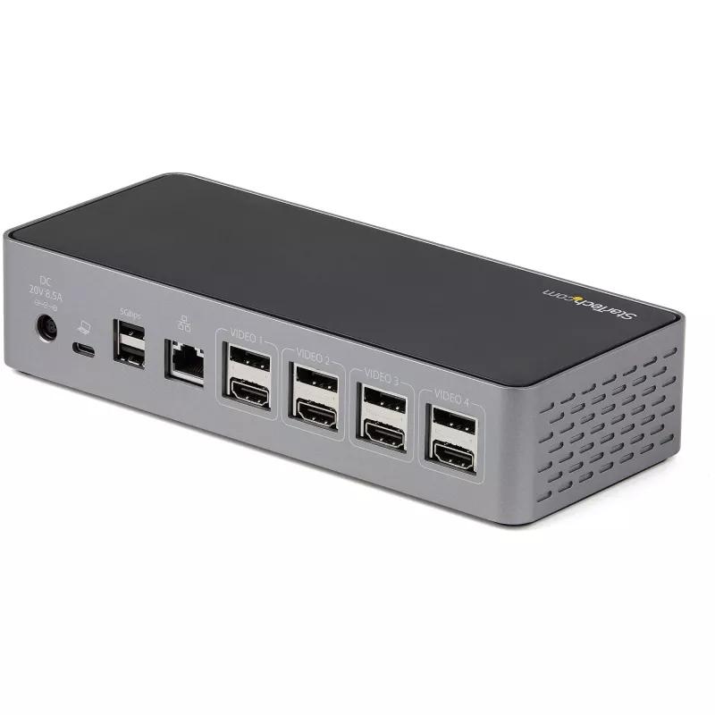 StarTech.com Dock USB-C – DisplayPort y HDMI cuádruple monitor 4K 60Hz – Estación de acoplamiento USB-C universal con 100W Power Delivery – Hub USB con 1x USB Type-C y 3x USB-A, Ethernet, Audio