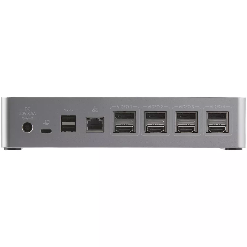 StarTech.com Dock USB-C – DisplayPort y HDMI cuádruple monitor 4K 60Hz – Estación de acoplamiento USB-C universal con 100W Power Delivery – Hub USB con 1x USB Type-C y 3x USB-A, Ethernet, Audio