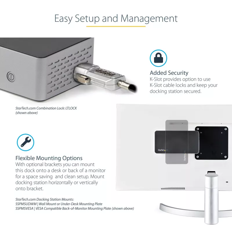 StarTech.com Dock USB-C – DisplayPort y HDMI cuádruple monitor 4K 60Hz – Estación de acoplamiento USB-C universal con 100W Power Delivery – Hub USB con 1x USB Type-C y 3x USB-A, Ethernet, Audio