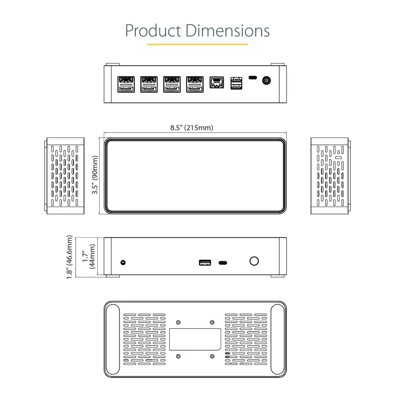 StarTech.com Dock USB-C – DisplayPort y HDMI cuádruple monitor 4K 60Hz – Estación de acoplamiento USB-C universal con 100W Power Delivery – Hub USB con 1x USB Type-C y 3x USB-A, Ethernet, Audio