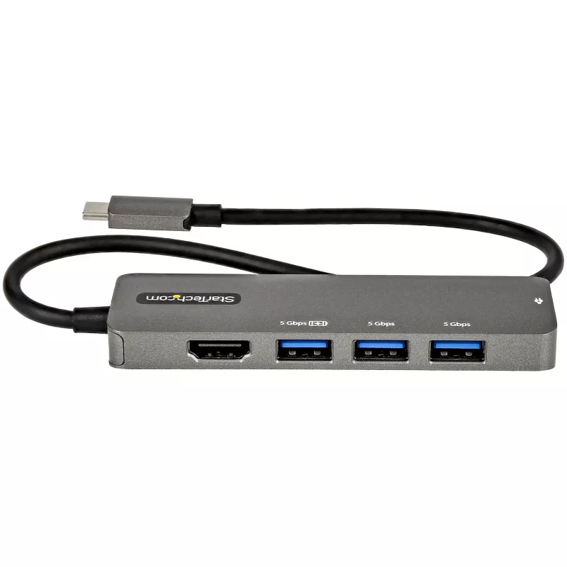 StarTech.com Adaptador multipuerto USB-C - USB-C a HDMI 2.0b 4K 60Hz (HDR10), 100W Power Delivery Pass-Through, hub USB 3.0 de 4 puertos - Mini dock USB Type-C - Cable fijo de 30 cm