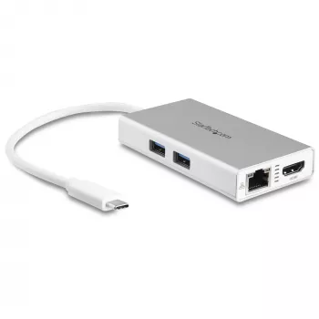 StarTech.com Adaptador multipuerto USB-C – Estación de acoplamiento de viaje USB-C con 4K HDMI – 60 W Power Delivery Pass-Through, GbE, hub USB-A 3.0 de 2 puertos – Mini dock USB Type-C portátil para portátil – Blanco