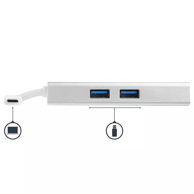 StarTech.com Adaptador multipuerto USB-C – Estación de acoplamiento de viaje USB-C con 4K HDMI – 60 W Power Delivery Pass-Through, GbE, hub USB-A 3.0 de 2 puertos – Mini dock USB Type-C portátil para portátil – Blanco