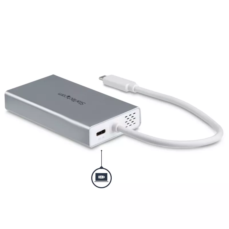 StarTech.com Adaptador multipuerto USB-C – Estación de acoplamiento de viaje USB-C con 4K HDMI – 60 W Power Delivery Pass-Through, GbE, hub USB-A 3.0 de 2 puertos – Mini dock USB Type-C portátil para portátil – Blanco