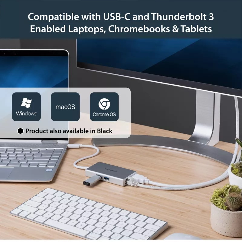 StarTech.com Adaptador multipuerto USB-C – Estación de acoplamiento de viaje USB-C con 4K HDMI – 60 W Power Delivery Pass-Through, GbE, hub USB-A 3.0 de 2 puertos – Mini dock USB Type-C portátil para portátil – Blanco