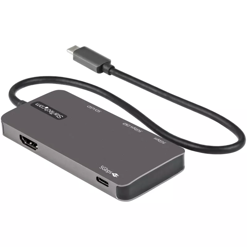 StarTech.com DKT30CHSDPD adaptador multipuerto USB-C mini dock, HDMI 4K, 100 W PD pass-through, ranura SD/microSD, hub USB 3.0 de 3 puertos, cable fijo de 30 cm