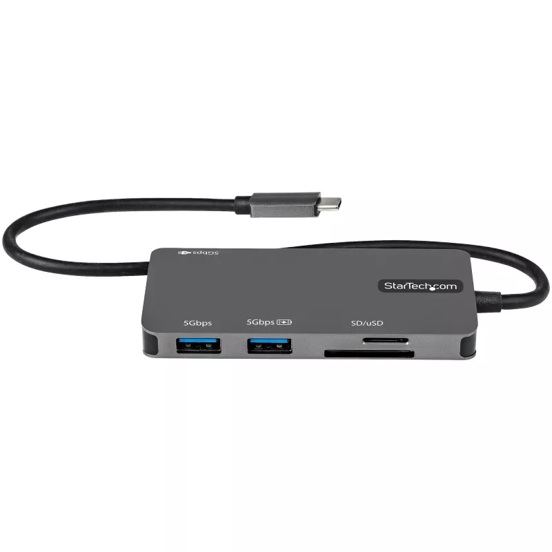 StarTech.com DKT30CHSDPD adaptador multipuerto USB-C mini dock, HDMI 4K, 100 W PD pass-through, ranura SD/microSD, hub USB 3.0 de 3 puertos, cable fijo de 30 cm