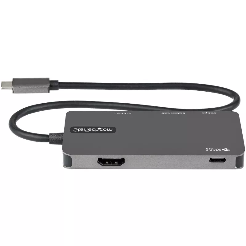 StarTech.com DKT30CHSDPD adaptador multipuerto USB-C mini dock, HDMI 4K, 100 W PD pass-through, ranura SD/microSD, hub USB 3.0 de 3 puertos, cable fijo de 30 cm