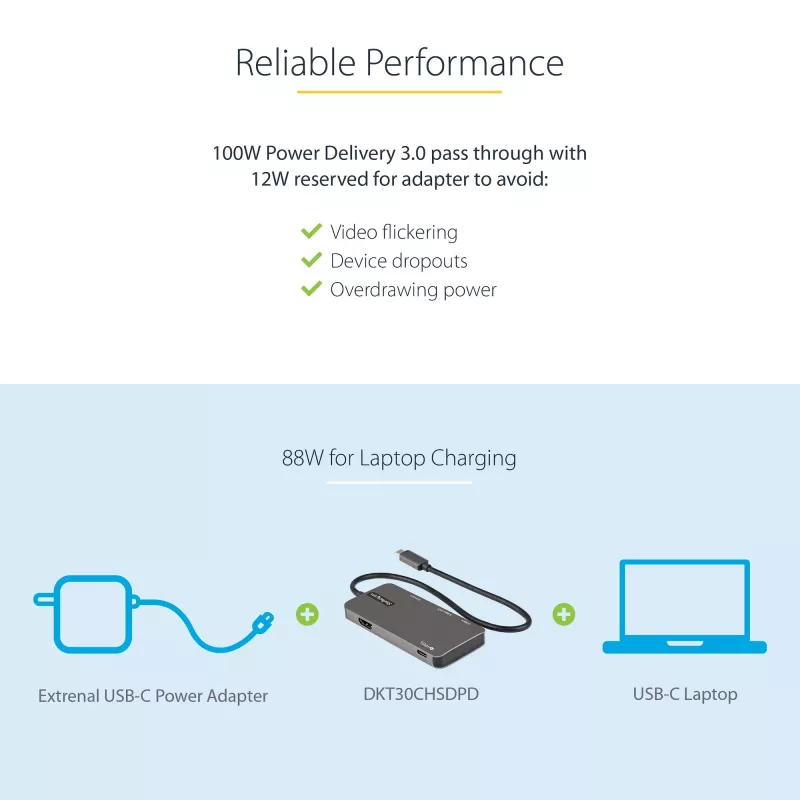 StarTech.com DKT30CHSDPD adaptador multipuerto USB-C mini dock, HDMI 4K, 100 W PD pass-through, ranura SD/microSD, hub USB 3.0 de 3 puertos, cable fijo de 30 cm