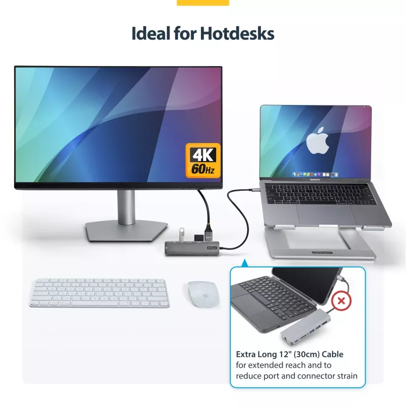 StarTech.com Hub adaptador multipuerto USB-C, USB-C a 4K 60Hz HDMI, Gigabit Ethernet y carga de portátil 100W para Macbook Pro / Air y Windows