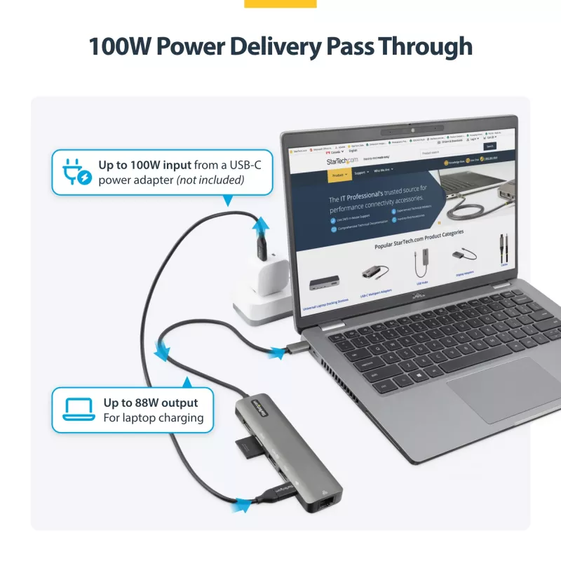 StarTech.com Hub adaptador multipuerto USB-C, USB-C a 4K 60Hz HDMI, Gigabit Ethernet y carga de portátil 100W para Macbook Pro / Air y Windows