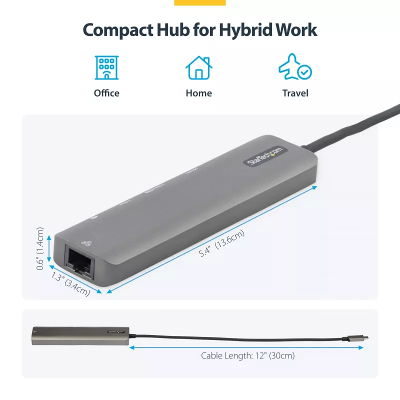 StarTech.com Hub adaptador multipuerto USB-C, USB-C a 4K 60Hz HDMI, Gigabit Ethernet y carga de portátil 100W para Macbook Pro / Air y Windows