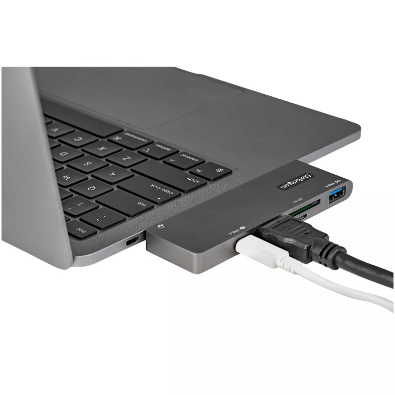 StarTech.com Adaptador multipuerto USB-C para MacBook Pro/Air – USB Type-C a 4K HDMI, 100 W Power Delivery Pass-Through, ranura SD/MicroSD, hub USB 3.0 de 2 puertos – Mini dock USB-C portátil