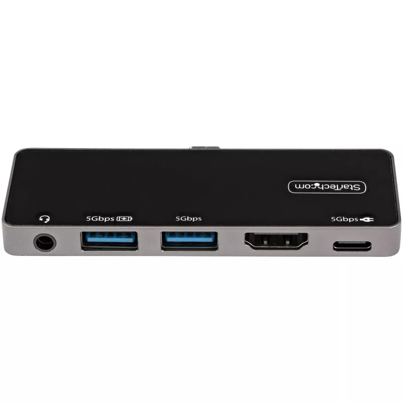 StarTech.com Adaptador multipuerto USB C – USB-C a 4K 60Hz HDMI 2.0, carga pasante 100W Power Delivery, hub USB 3.0 de 3 puertos, audio – Mini dock USB-C – Dock de viaje USB Type-C portátil