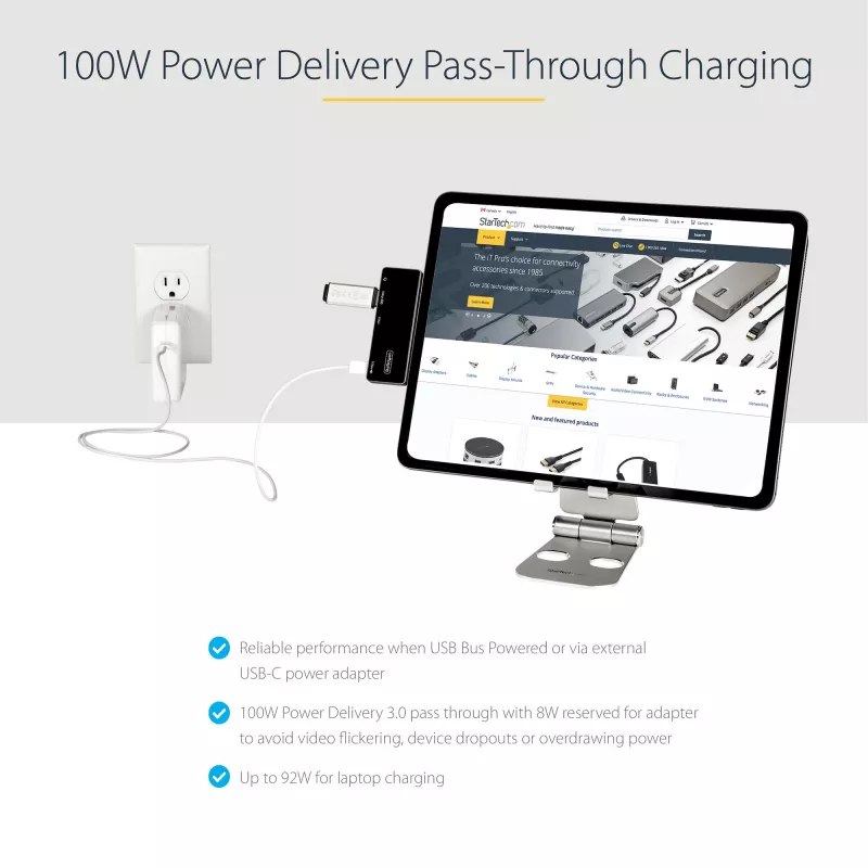 StarTech.com Adaptador multipuerto USB C – USB-C a 4K 60Hz HDMI 2.0, carga pasante 100W Power Delivery, hub USB 3.0 de 3 puertos, audio – Mini dock USB-C – Dock de viaje USB Type-C portátil