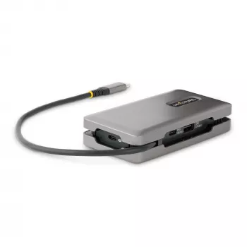 StarTech.com Adaptador multipuerto USB-C – 4K 60Hz HDMI/DP – Hub USB de 3 puertos – 100W Power Delivery Pass-Through – GbE – Mini estación de acoplamiento para viaje con función de carga – Cable enrollable de 30 cm