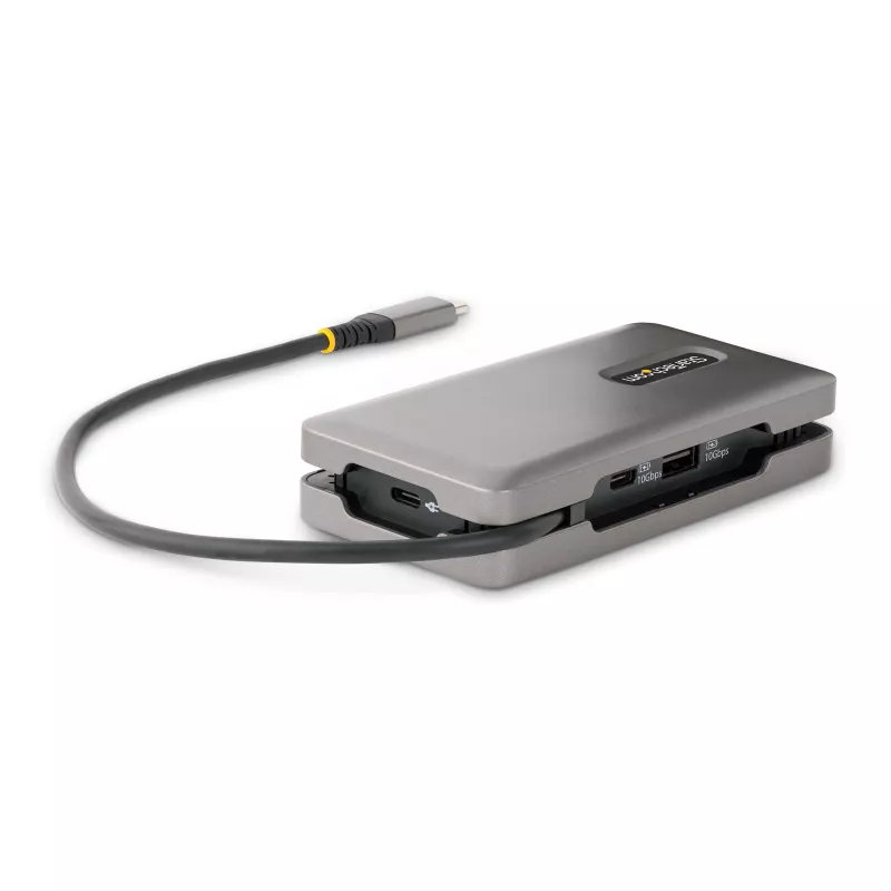 StarTech.com Adaptador multipuerto USB-C – 4K 60Hz HDMI/DP – Hub USB de 3 puertos – 100W Power Delivery Pass-Through – GbE – Mini estación de acoplamiento para viaje con función de carga – Cable enrollable de 30 cm