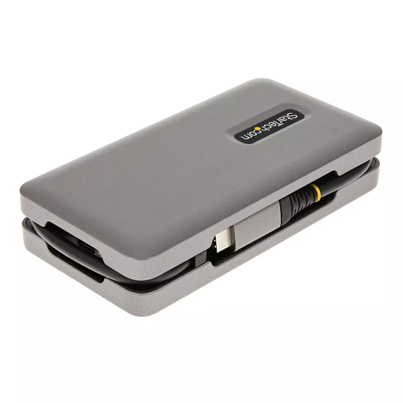 StarTech.com Adaptador multipuerto USB-C – 4K 60Hz HDMI/DP – Hub USB de 3 puertos – 100W Power Delivery Pass-Through – GbE – Mini estación de acoplamiento para viaje con función de carga – Cable enrollable de 30 cm