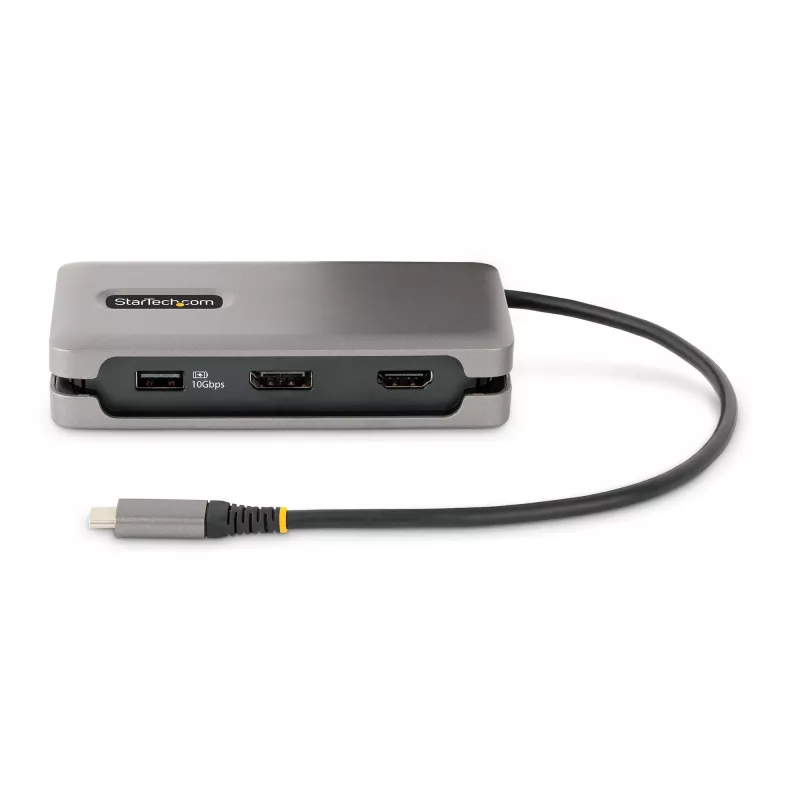 StarTech.com Adaptador multipuerto USB-C – 4K 60Hz HDMI/DP – Hub USB de 3 puertos – 100W Power Delivery Pass-Through – GbE – Mini estación de acoplamiento para viaje con función de carga – Cable enrollable de 30 cm
