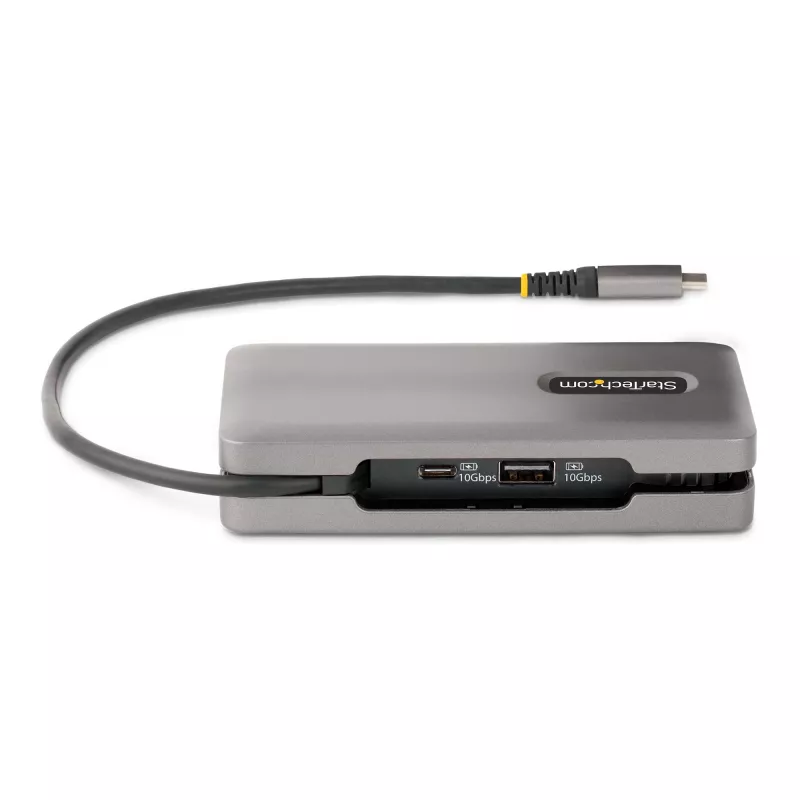StarTech.com Adaptador multipuerto USB-C – 4K 60Hz HDMI/DP – Hub USB de 3 puertos – 100W Power Delivery Pass-Through – GbE – Mini estación de acoplamiento para viaje con función de carga – Cable enrollable de 30 cm