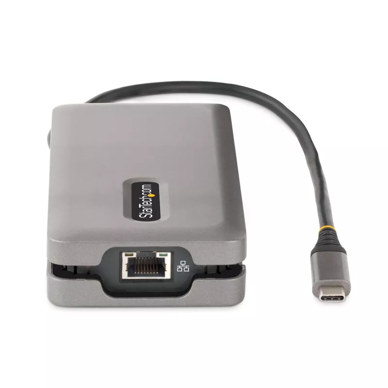 StarTech.com Adaptador multipuerto USB-C – 4K 60Hz HDMI/DP – Hub USB de 3 puertos – 100W Power Delivery Pass-Through – GbE – Mini estación de acoplamiento para viaje con función de carga – Cable enrollable de 30 cm