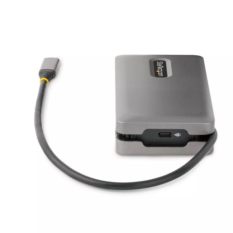 StarTech.com Adaptador multipuerto USB-C – 4K 60Hz HDMI/DP – Hub USB de 3 puertos – 100W Power Delivery Pass-Through – GbE – Mini estación de acoplamiento para viaje con función de carga – Cable enrollable de 30 cm