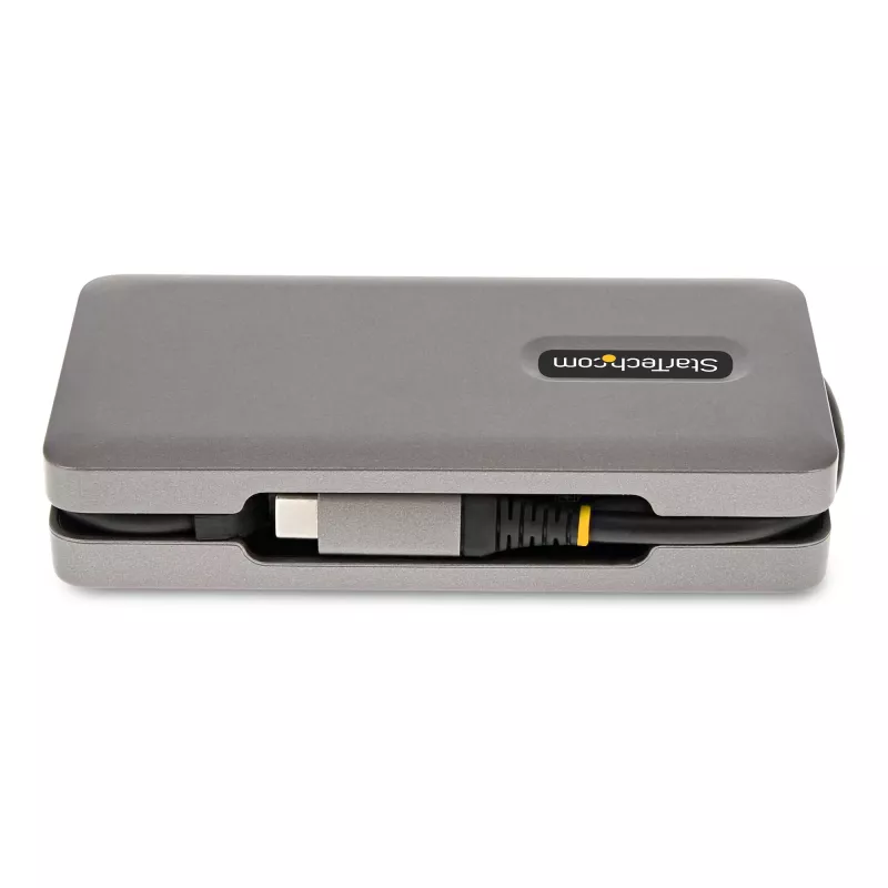 StarTech.com Adaptador multipuerto USB-C – 4K 60Hz HDMI/DP – Hub USB de 3 puertos – 100W Power Delivery Pass-Through – GbE – Mini estación de acoplamiento para viaje con función de carga – Cable enrollable de 30 cm