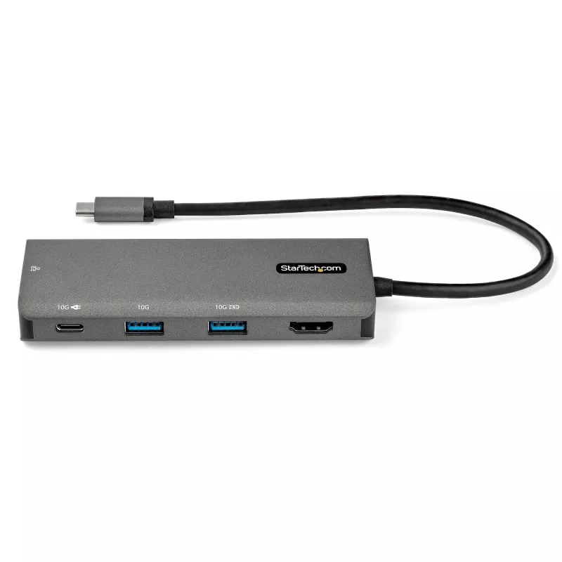 StarTech.com Adaptador multipuerto USB-C - Mini dock USB Type-C de 10 Gbit/s con 4K 30 Hz HDMI - 100 W Power Delivery Pass-Through - Hub USB de 3 puertos, GbE - Dock para portátil USB 3.1/3.2 Gen 2 - Cable de 25,4 cm
