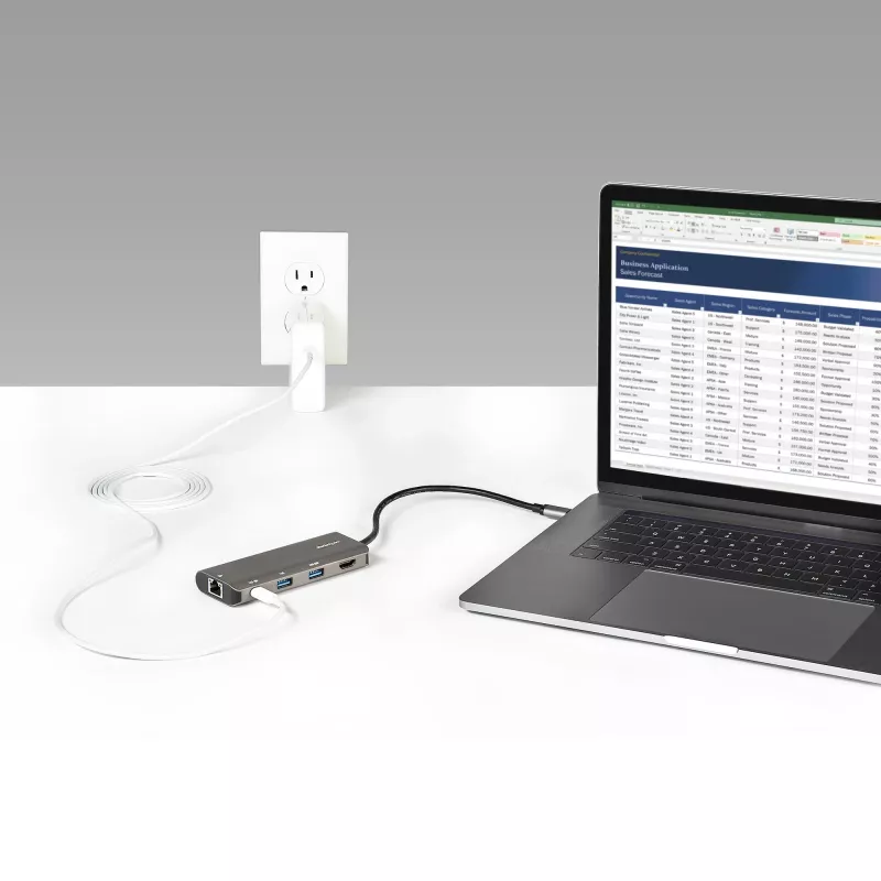 StarTech.com Adaptador multipuerto USB-C - Mini dock USB Type-C de 10 Gbit/s con 4K 30 Hz HDMI - 100 W Power Delivery Pass-Through - Hub USB de 3 puertos, GbE - Dock para portátil USB 3.1/3.2 Gen 2 - Cable de 25,4 cm